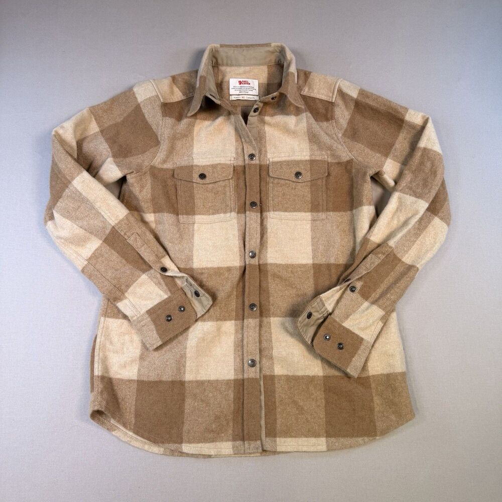 Fjallraven Women's Flannel Button Up Comfort Fit Size XS Brown/Tan